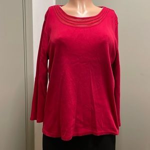 Rafaella Studio Blouse - Red - Women's Mesh Colar Long Sleeve Blouse Large